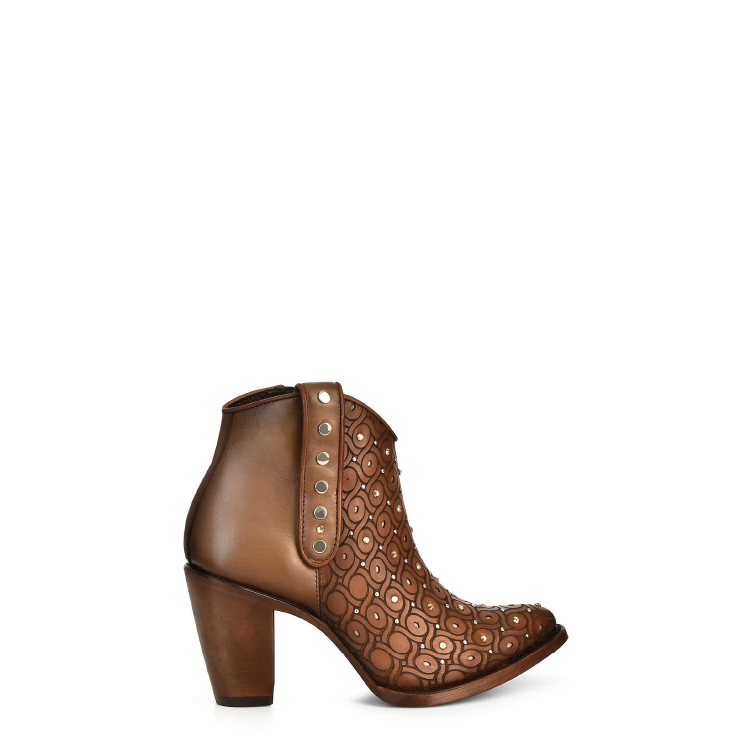 3F65RS - Cuadra maple western cowgirl leather studded ankle boots for women-Kuet.us