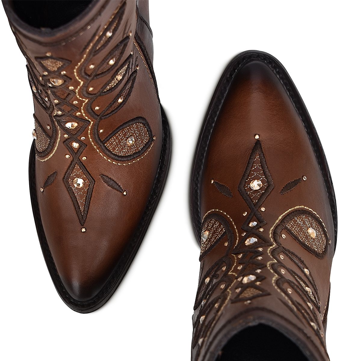 3F89RS - Cuadra brown western cowgirl cowhide leather ankle boots for women-Kuet.us