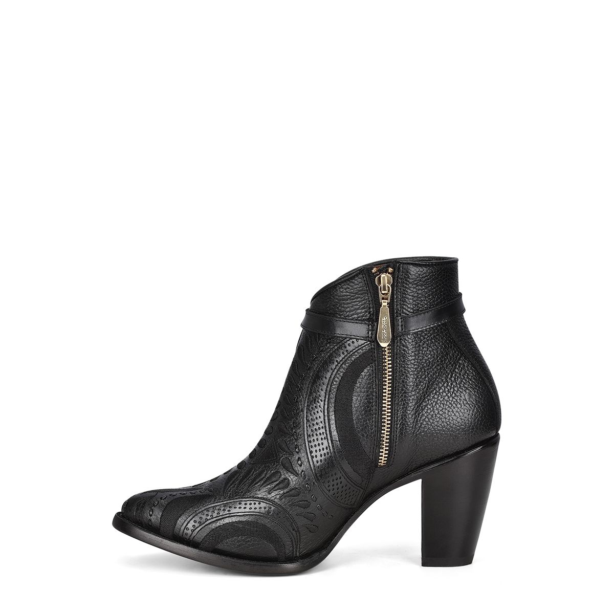 3F95RS - Cuadra black western cowgirl cowhide leather ankle boots for women-Kuet.us