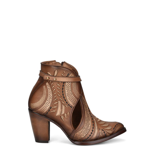 3F95RS - Cuadra brown western cowgirl cowhide leather ankle boots for women-Kuet.us