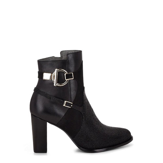 3G5MTVL - Cuadra black casual fashion stingray leather ankle boots for women-Kuet.us