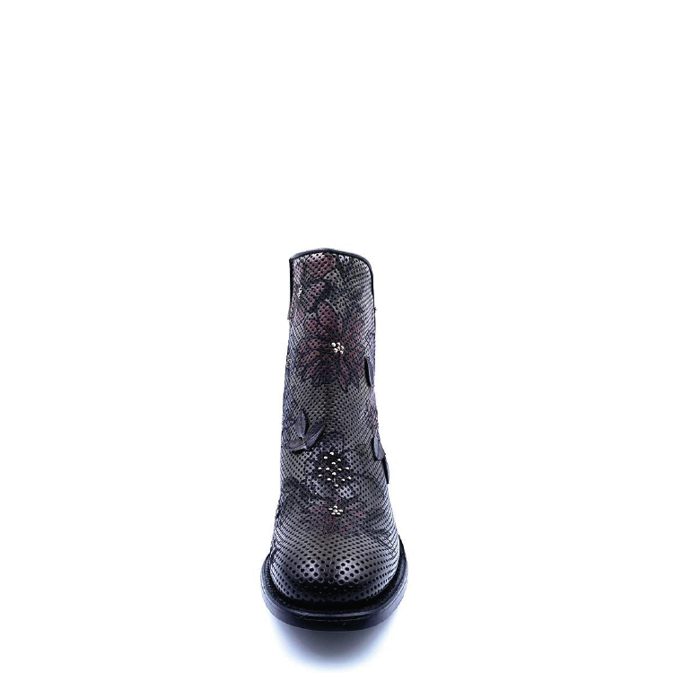 3W06RS - Cuadra gray western cowgirl floral leather ankle boots for women-Kuet.us