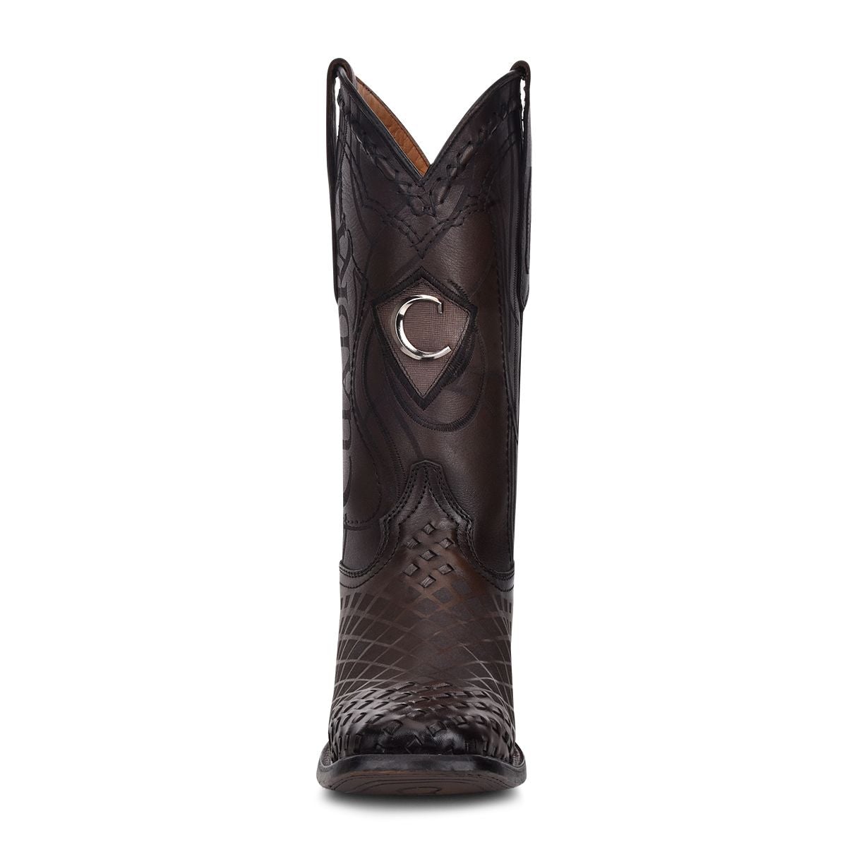 3Z02RS - Cuadra black casual cowboy rodeo woven leather boots for men-Kuet.us