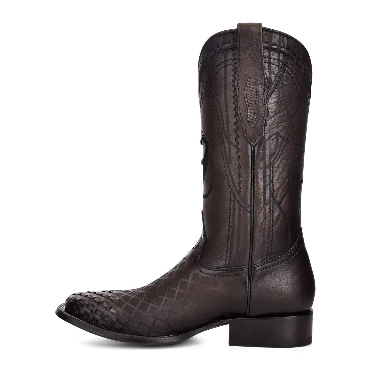 3Z02RS - Cuadra black casual cowboy rodeo woven leather boots for men-Kuet.us