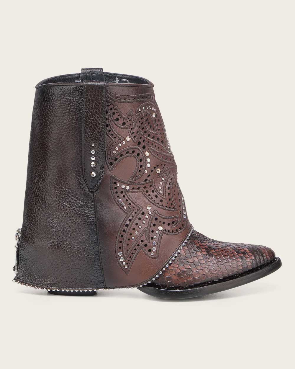 4A43PH - Cuadra truffle brown western cowgirl python skin ankle boots for women