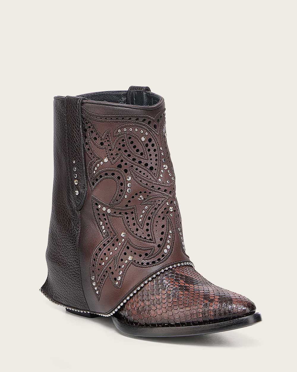 4A43PH - Cuadra truffle brown western cowgirl python skin ankle boots for women