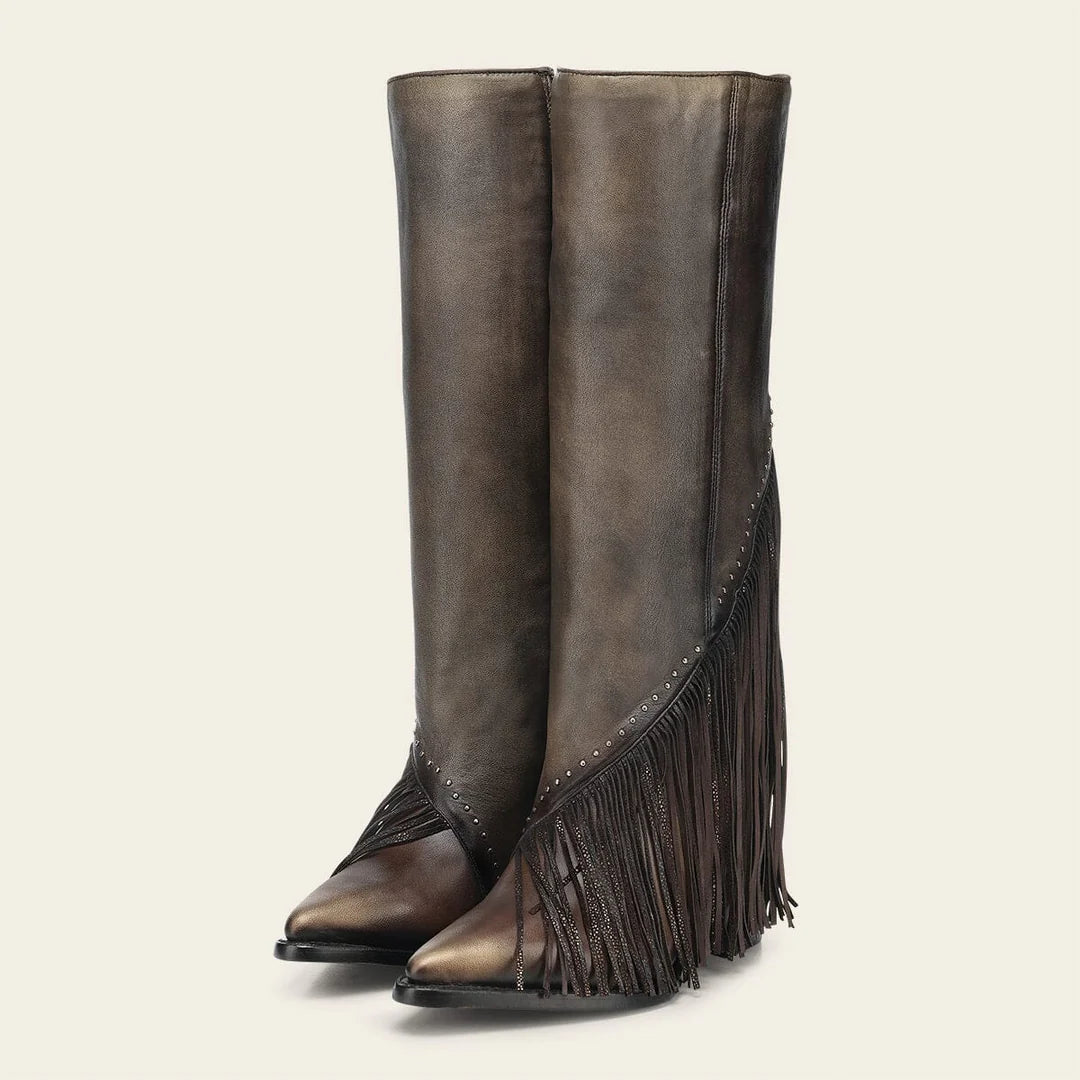 4I21RS - Cuadra brown western cowgirl cowhide leather ankle boots for women