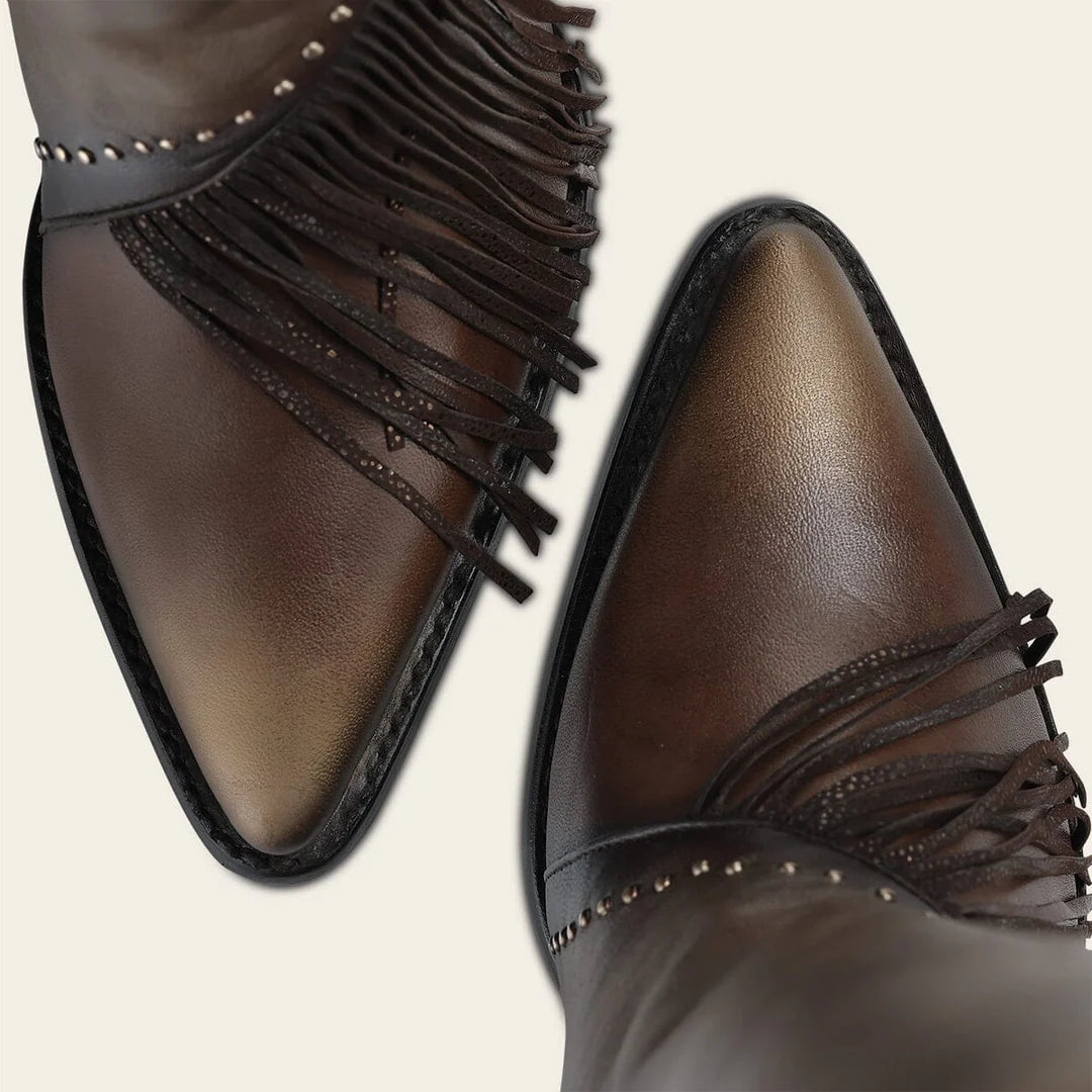 4I21RS - Cuadra brown western cowgirl cowhide leather ankle boots for women