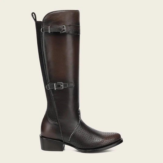 Cuadra brown casual fashion leather strapped tall boots for women