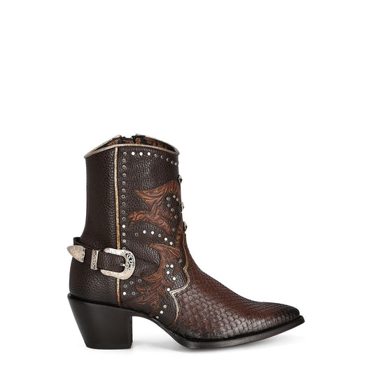 4A22PM - Cuadra brown western cowgirl python ankle boots for women-Kuet.us