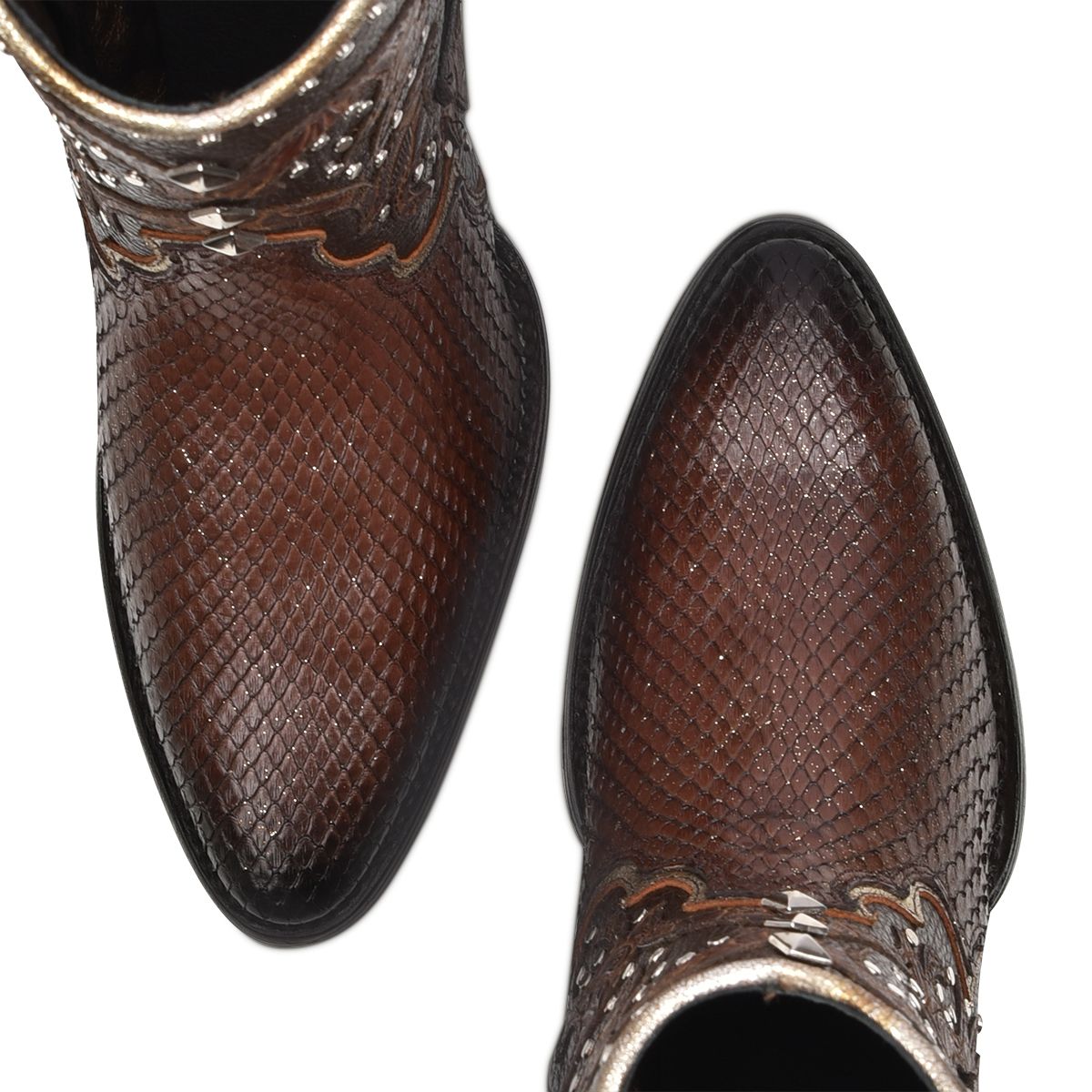 4A22PM - Cuadra brown western cowgirl python ankle boots for women-Kuet.us