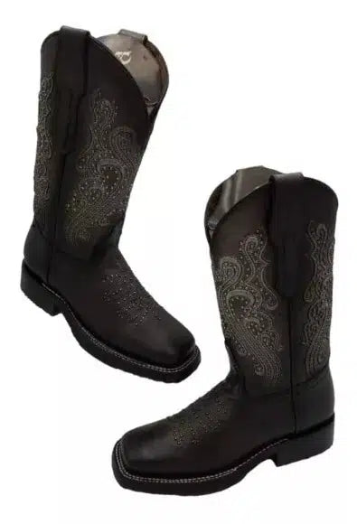 4M02RS - Cuadra black western cowgirl cowhide leather rodeo boots for women-Kuet.us