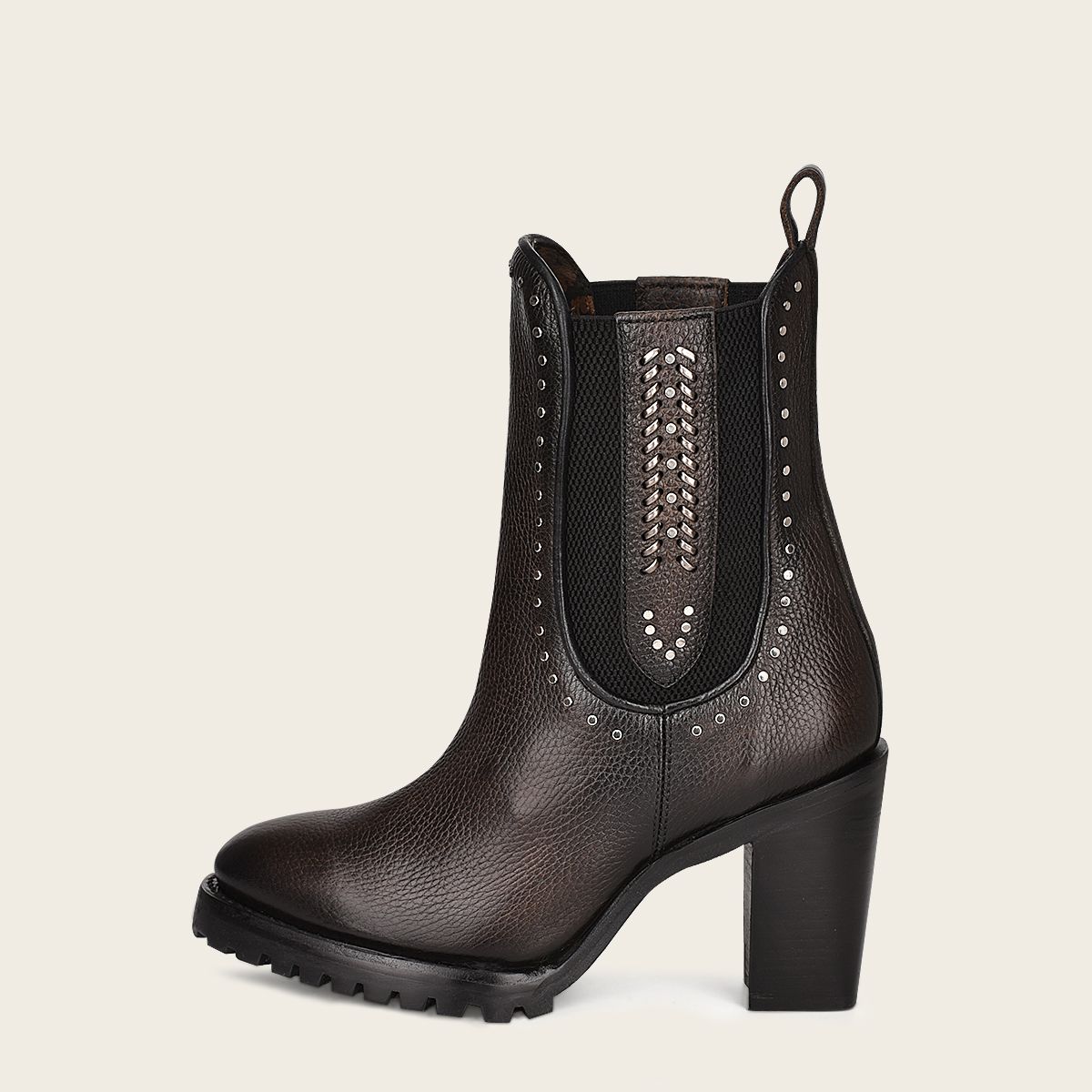 4N01RS - Cuadra black fashion western leather stud's ankle booties for women-Kuet.us