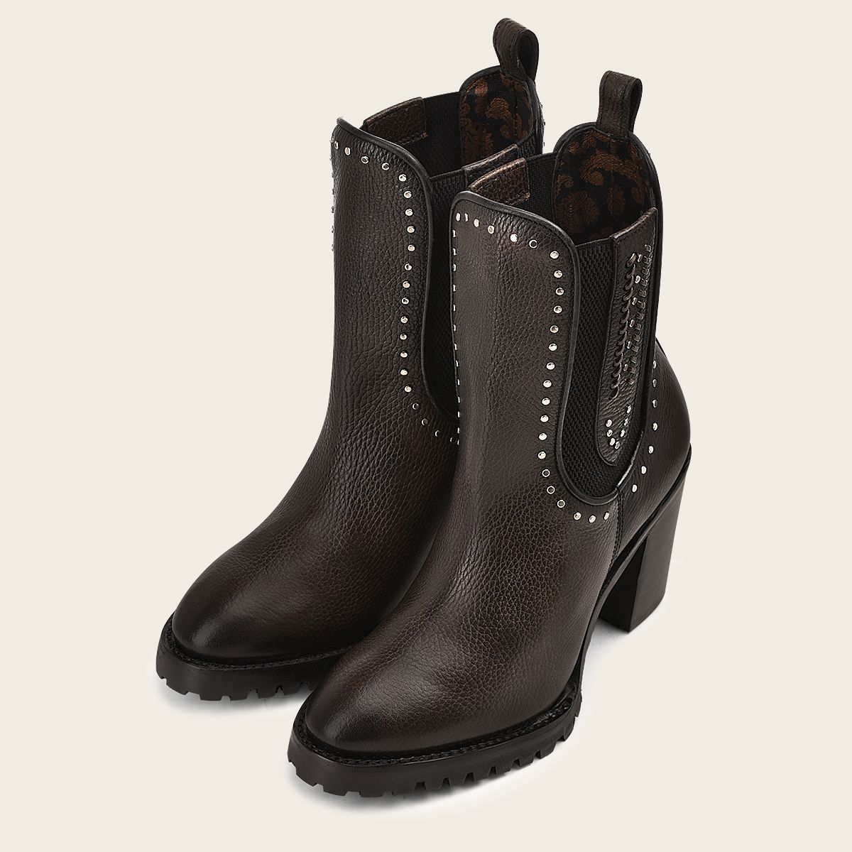 4N01RS - Cuadra black fashion western leather stud's ankle booties for women-Kuet.us