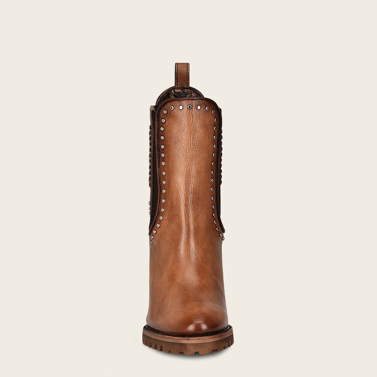 4N01RS - Cuadra brown fashion western leather studs ankle booties for women-Kuet.us