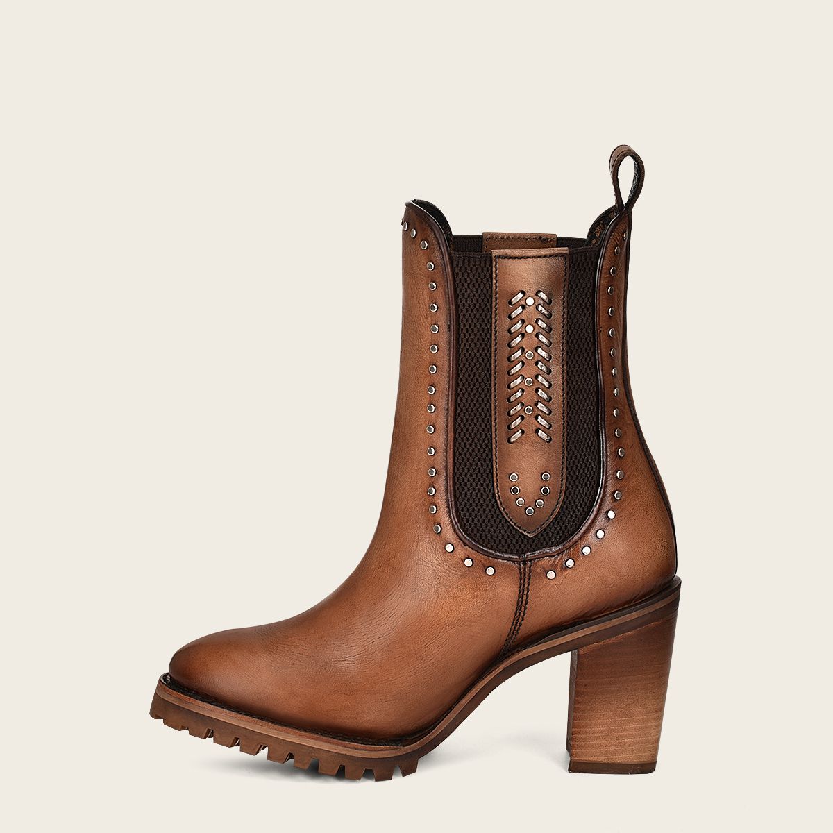 4N01RS - Cuadra brown fashion western leather studs ankle booties for women-Kuet.us