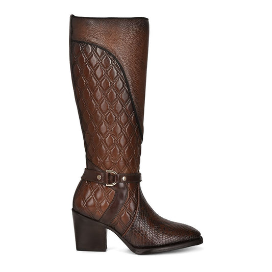 4P05PH - Cuadra brown western cowgirl python skin strapped boots for women-Kuet.us