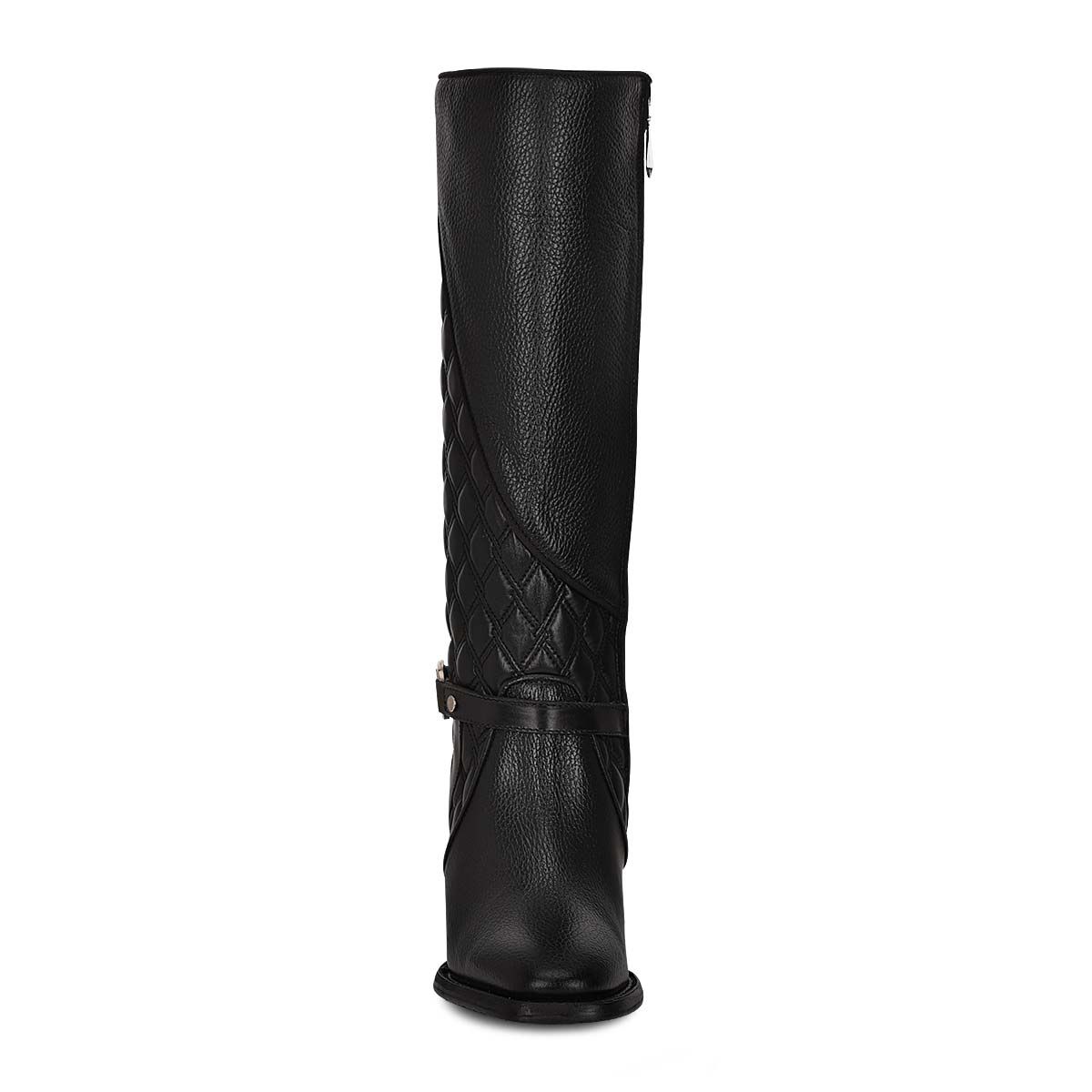 4P05RS - Cuadra black fashion cowhide leather strapped knee-high boots women-Kuet.us