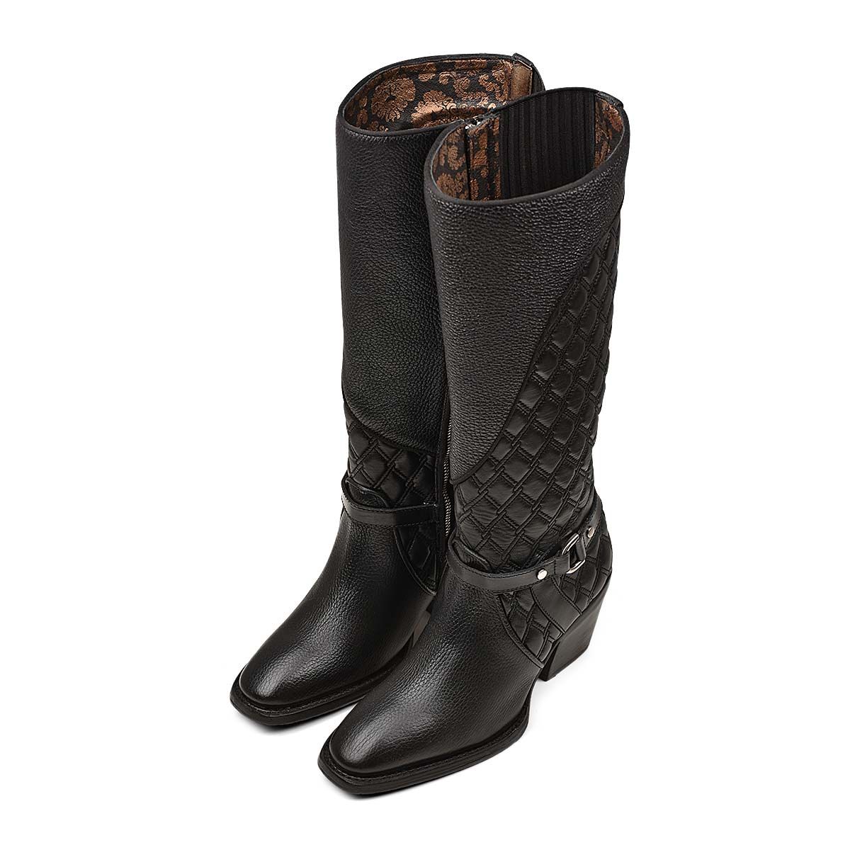 4P05RS - Cuadra black fashion cowhide leather strapped knee-high boots women-Kuet.us