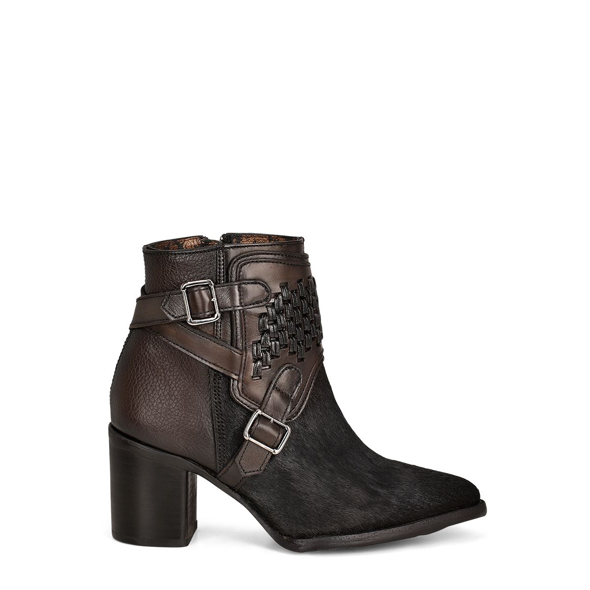 4Q01RP - Cuadra black fashion cowboy cow hair ankle boots for women-Kuet.us