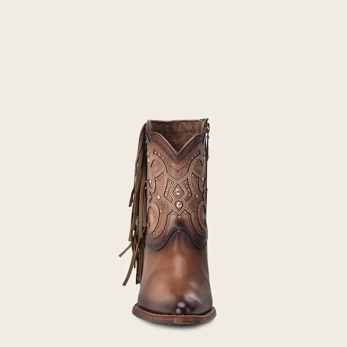 4Q07RS - Cuadra brown western cowgirl cowhide leather ankle boots for women-Kuet.us