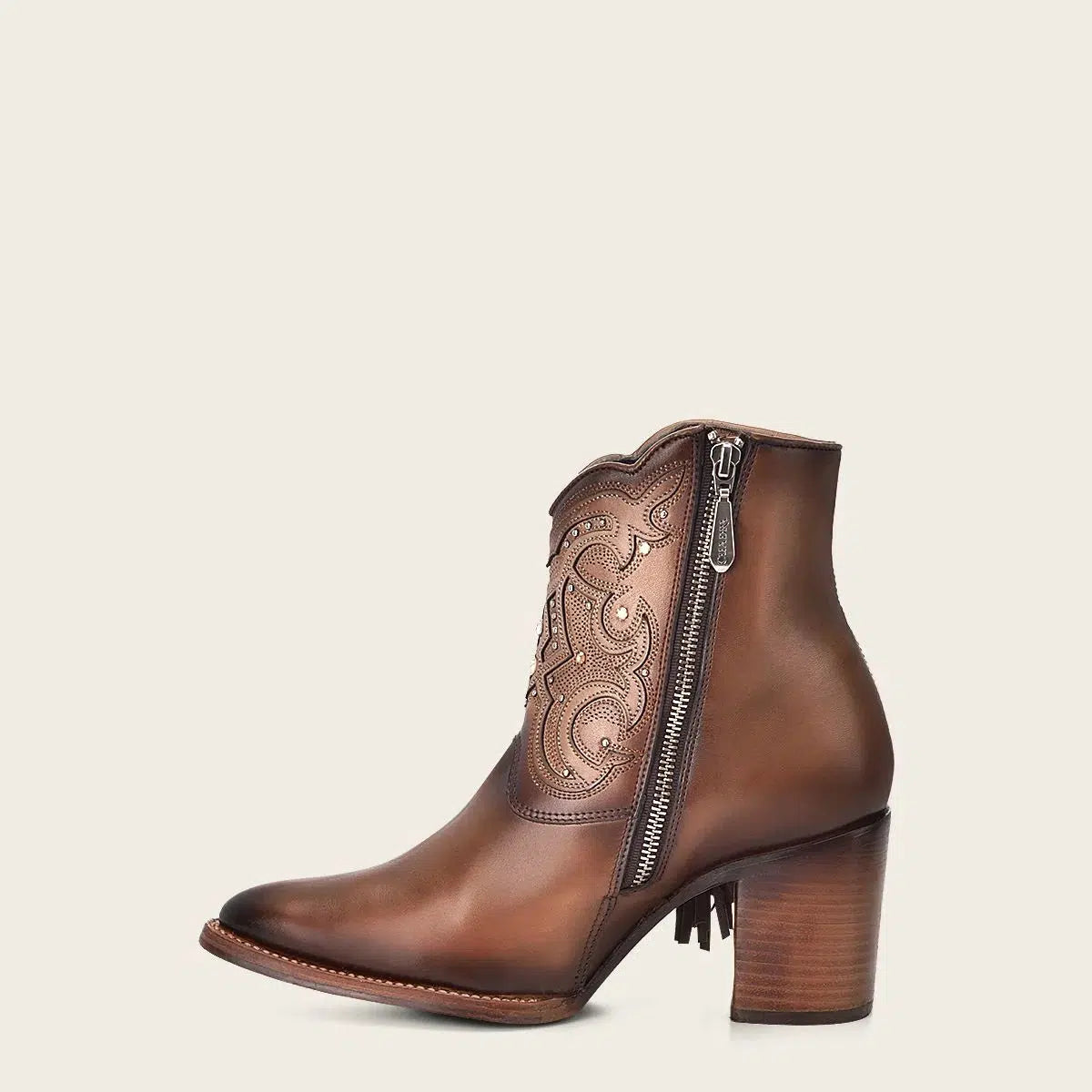 4Q07RS - Cuadra brown western cowgirl cowhide leather ankle boots for women-Kuet.us