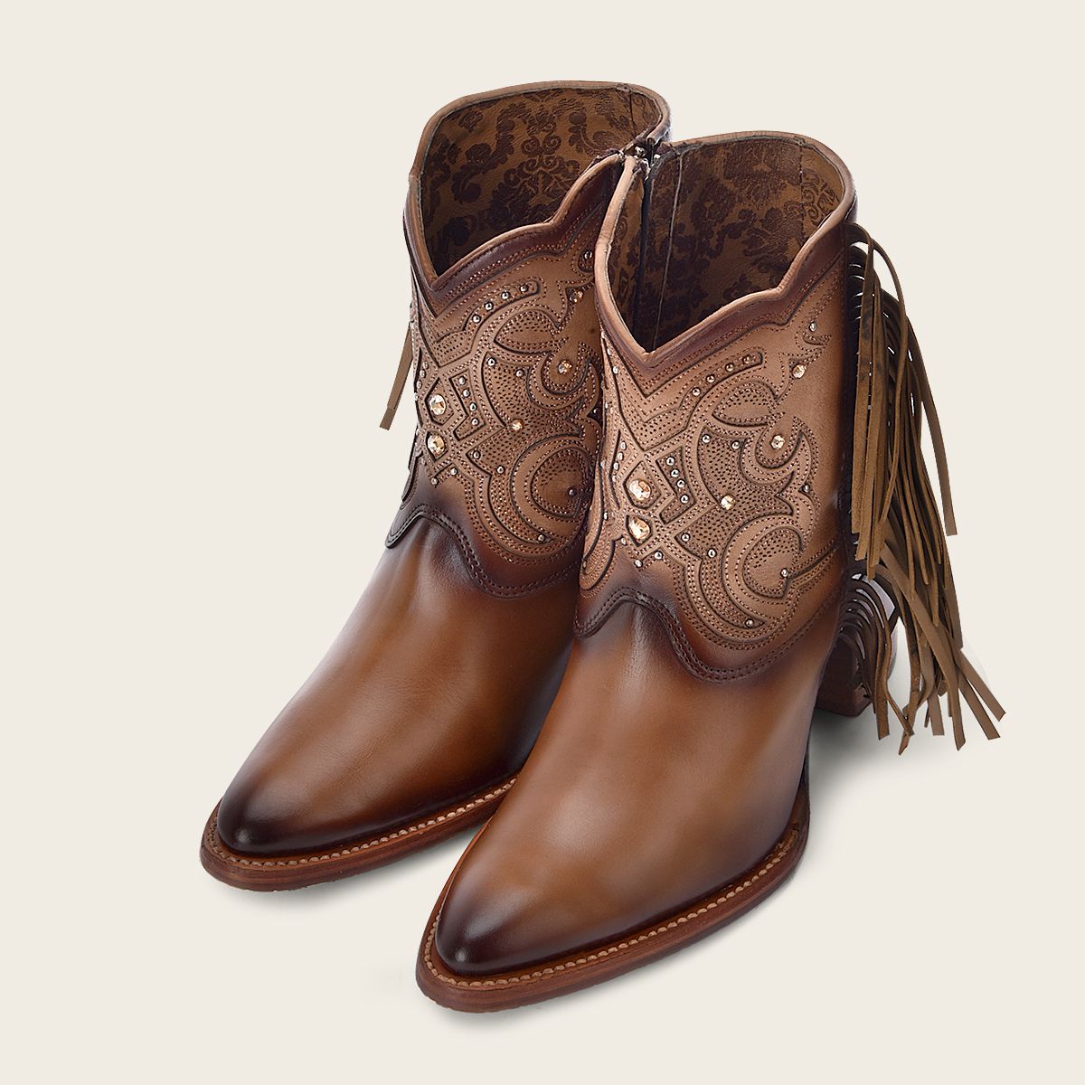 4Q07RS - Cuadra brown western cowgirl cowhide leather ankle boots for women-Kuet.us