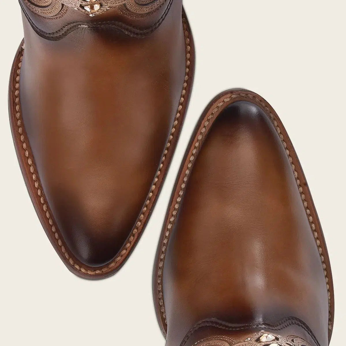 4Q07RS - Cuadra brown western cowgirl cowhide leather ankle boots for women-Kuet.us