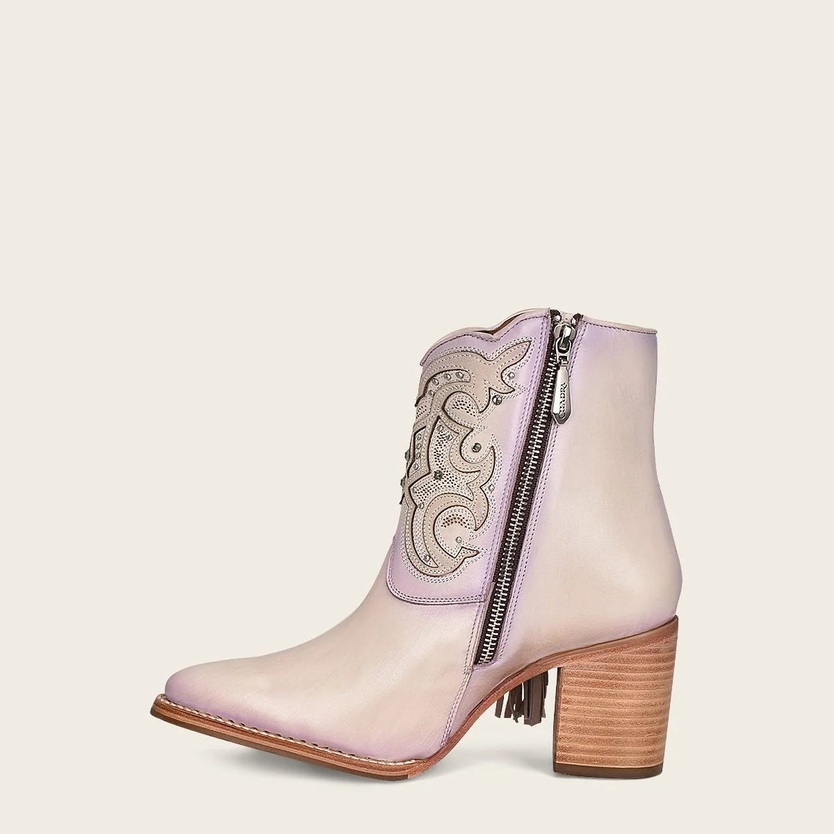 4Q07RS - Cuadra pink western cowgirl cowhide leather ankle boots for women-Kuet.us