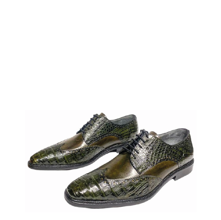 6B1FWBV - Cuadra green dress caiman leather wingtip derby shoes for men-Kuet.us