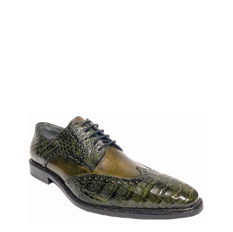 6B1FWBV - Cuadra green dress caiman leather wingtip derby shoes for men-Kuet.us