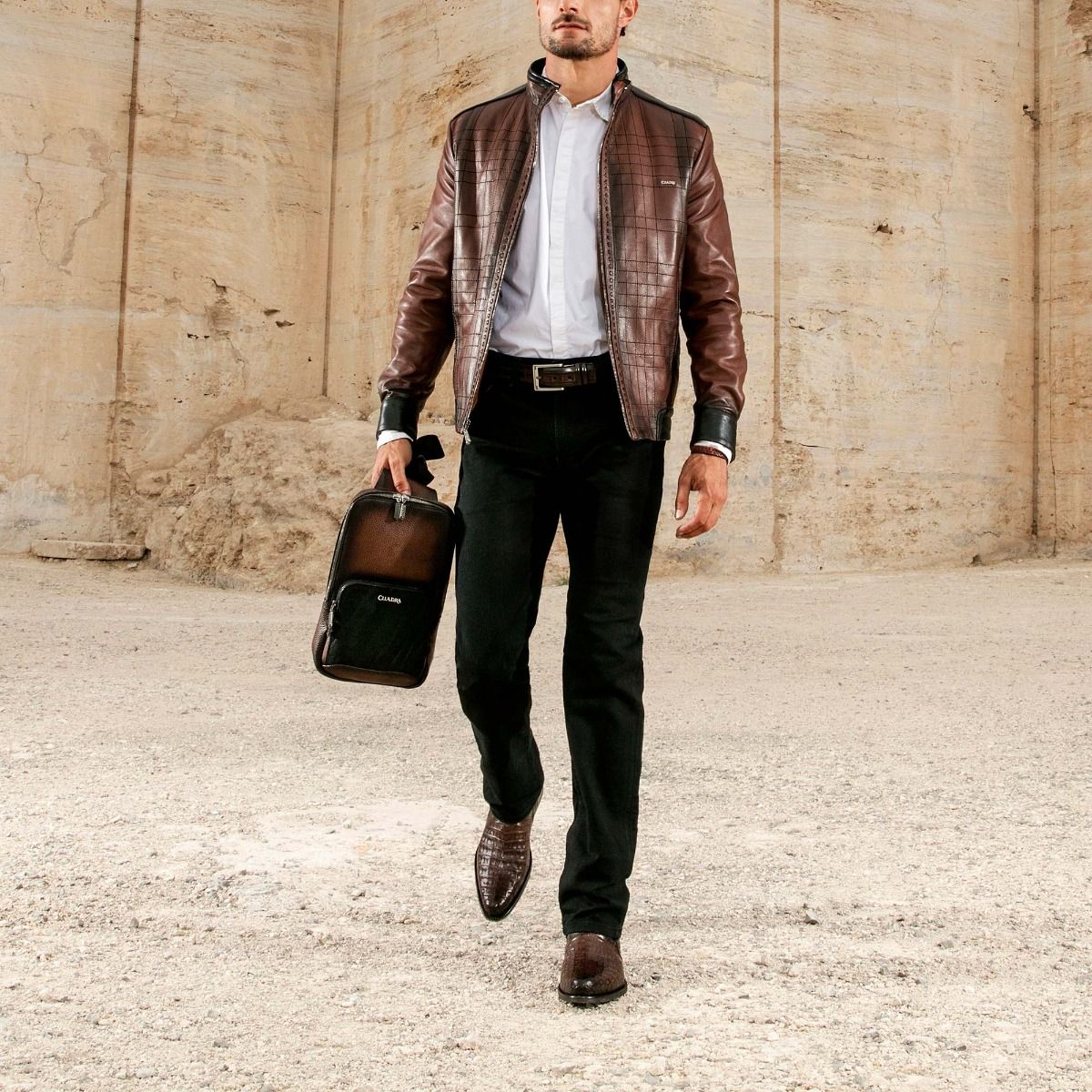 827FWTS - Franco Cuadra brown dress casual caiman leather ankle boots for men-Kuet.us