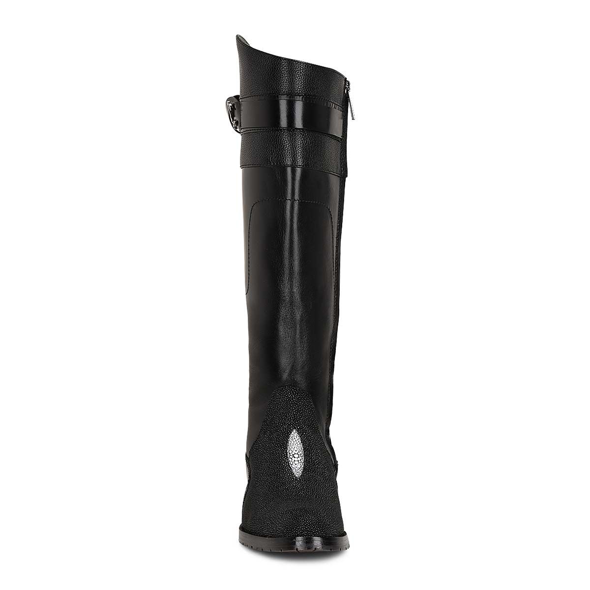 98TMTTS - Franco Cuadra black casual stingray leather riding boots for women-Kuet.us