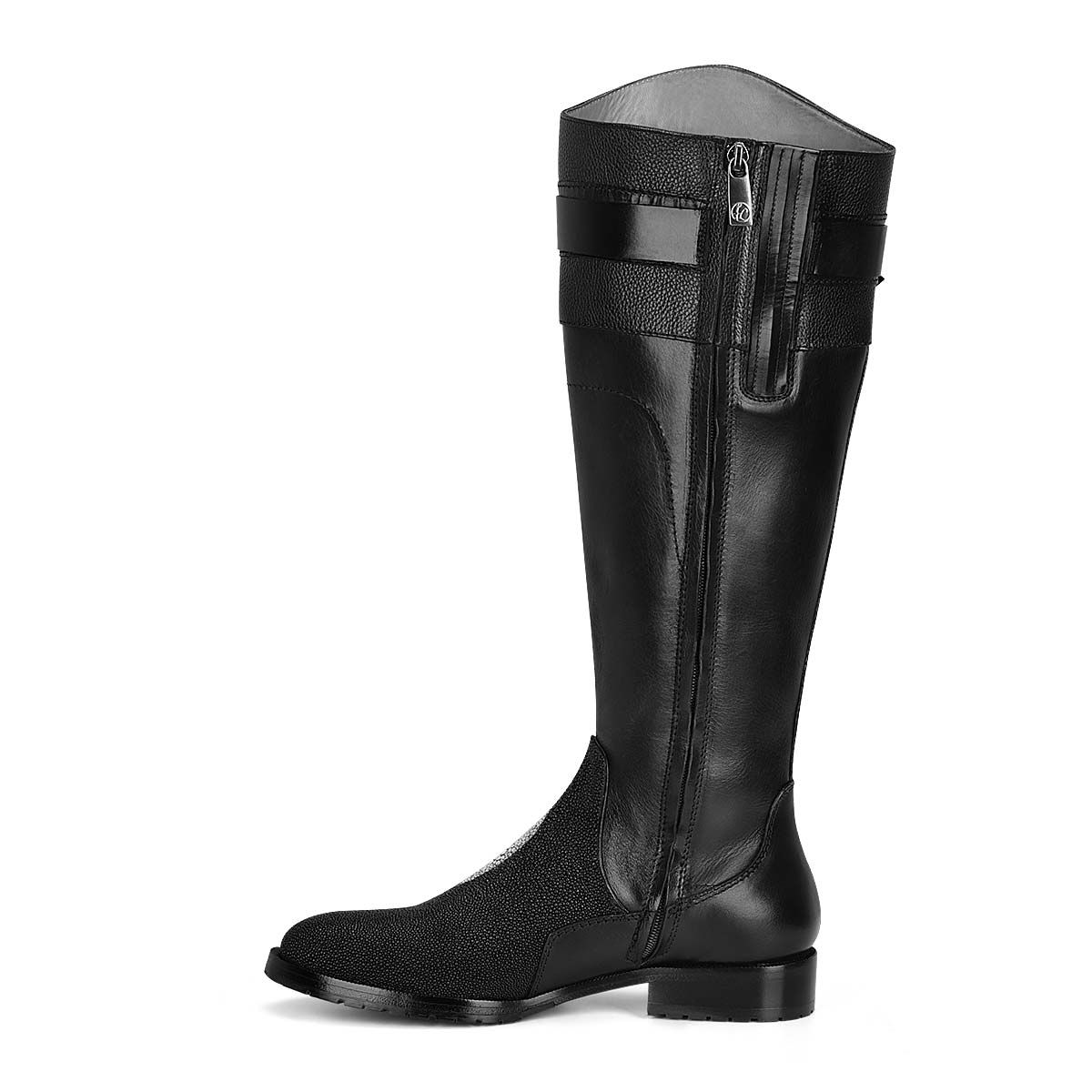 98TMTTS - Franco Cuadra black casual stingray leather riding boots for women-Kuet.us