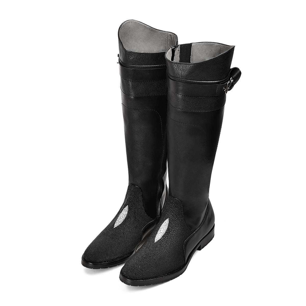 98TMTTS - Franco Cuadra black casual stingray leather riding boots for women-Kuet.us