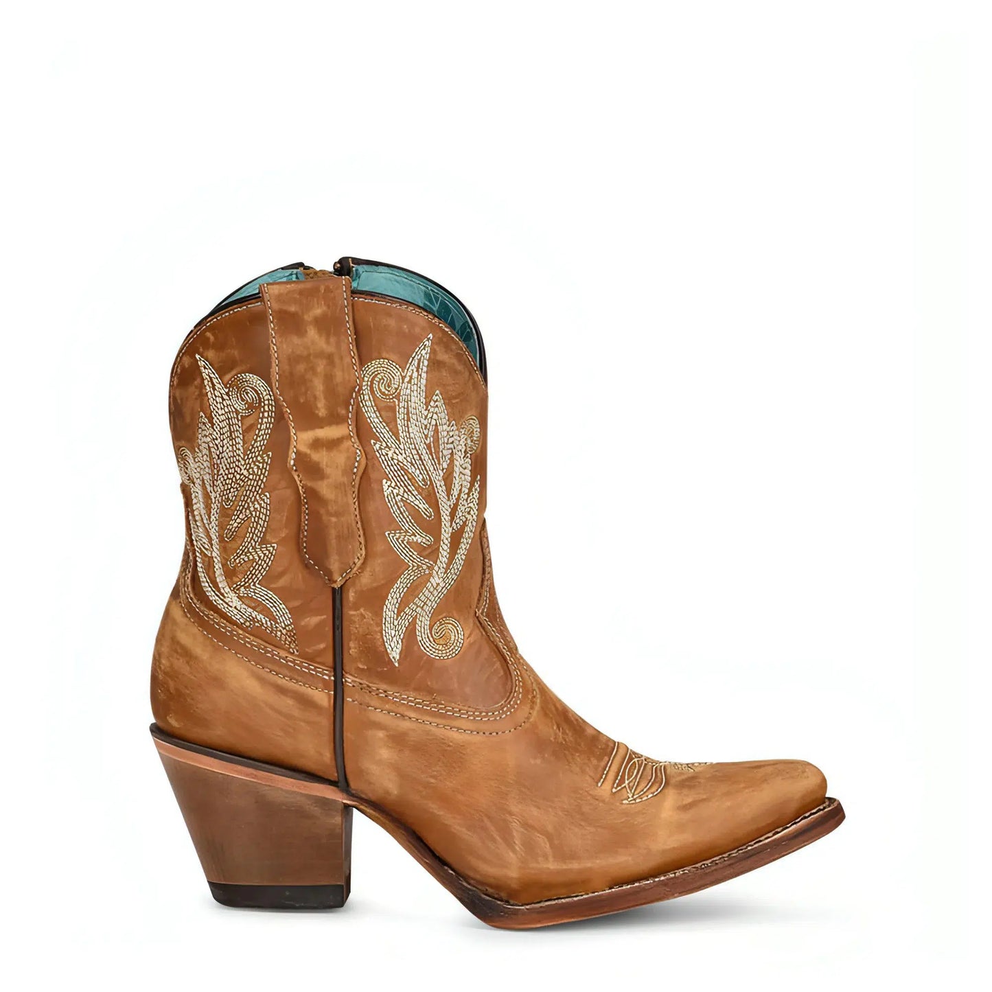 A4218 - M Corral brown western cowgirl cowhide leather ankle boots for women-Kuet.us