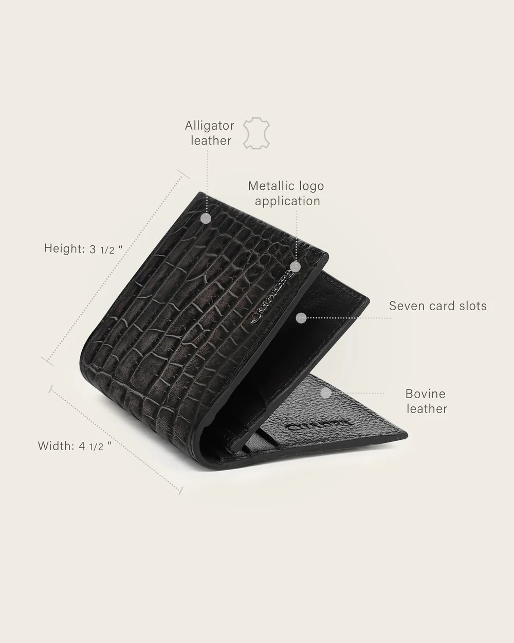 BC014AL - Cuadra Gray Burnished Alligator Leather Bi-Fold Wallet for Men