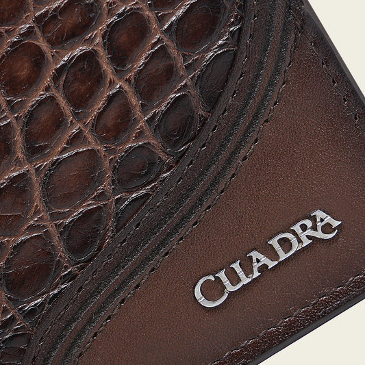 BC041AL - Cuadra brown alligator leather bi fold wallet for men