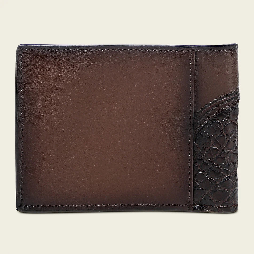 BC041AL - Cuadra brown alligator leather bi fold wallet for men