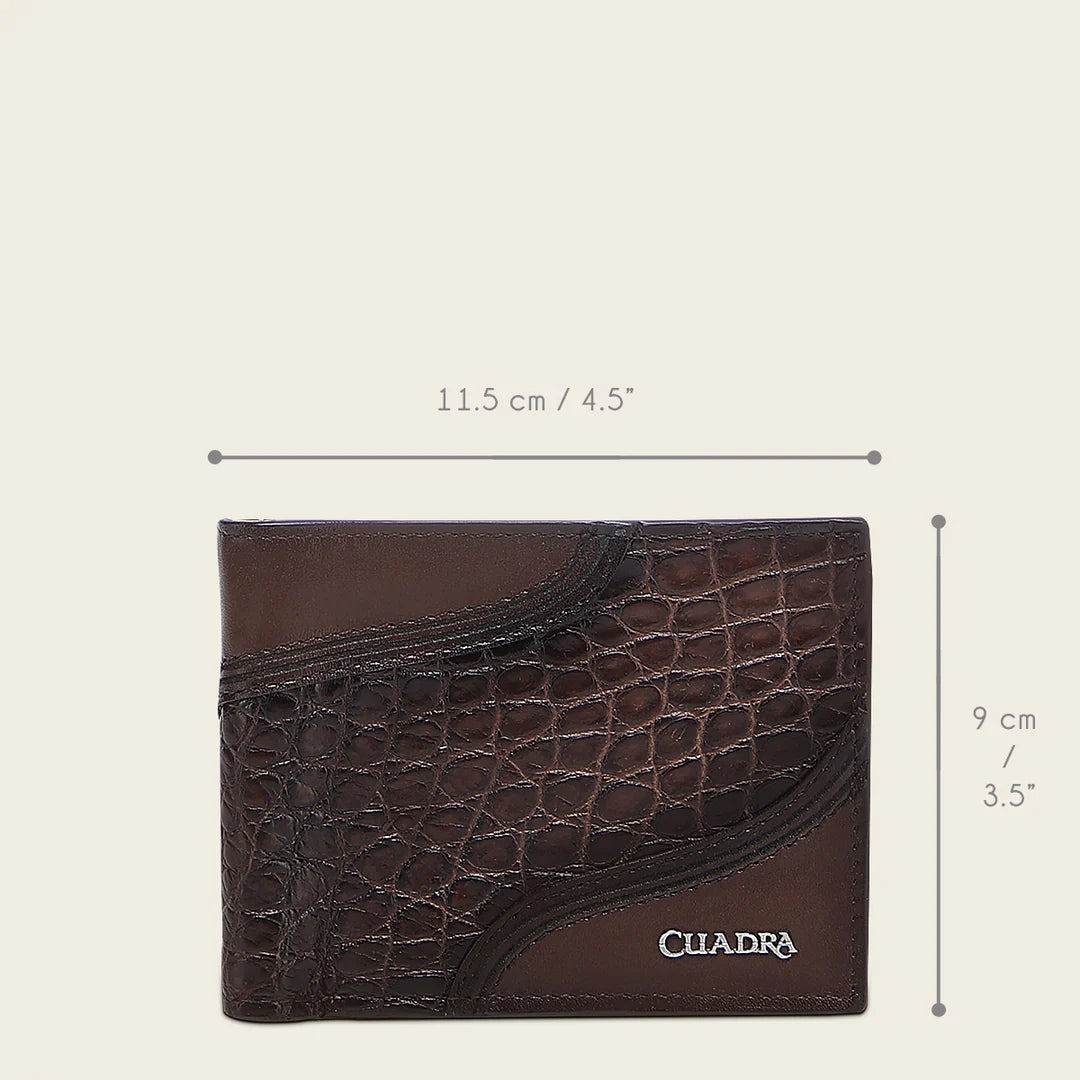 BC041AL - Cuadra brown alligator leather bi fold wallet for men