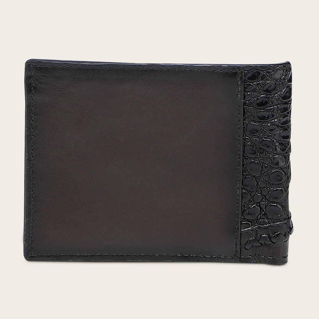 BC042FY - Cuadra black caiman leather bi fold wallet for men
