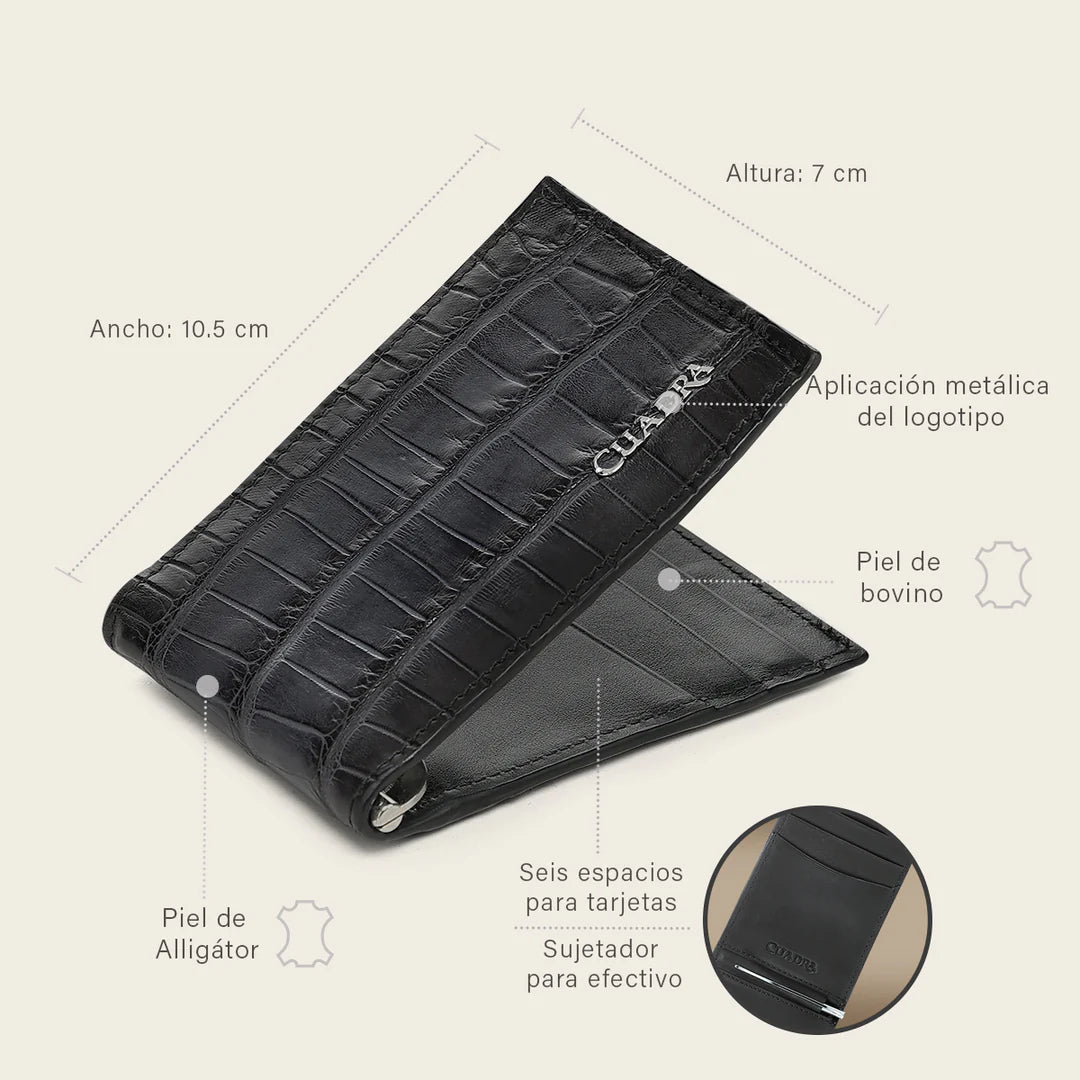 BC052AL - Cuadra blue alligator leather bi fold wallet for men