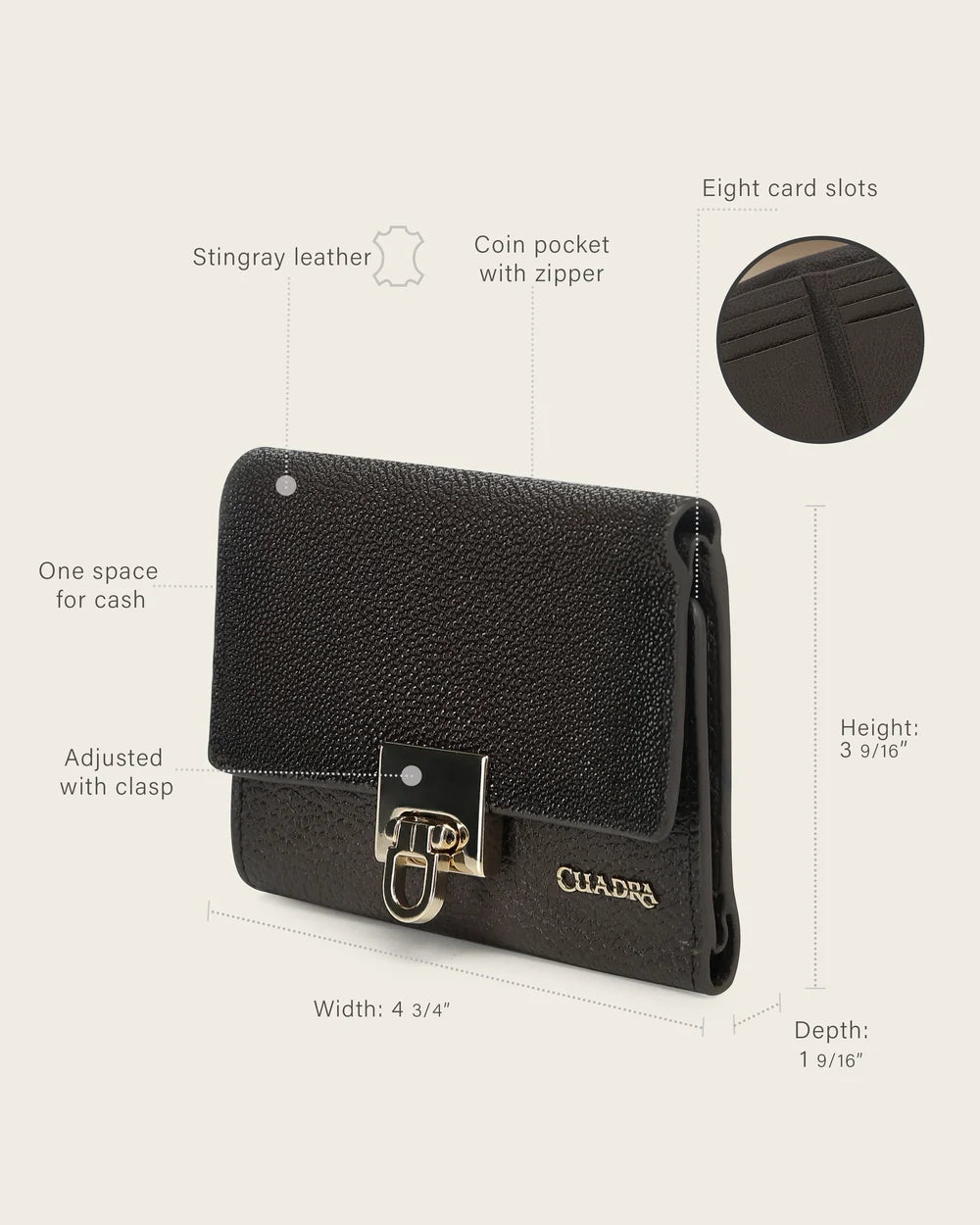 BD197MA - Cuadra Brown Fashion Tri-fold Stingray Leather Wallet for Women
