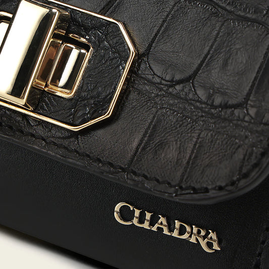 BD266AL - Cuadra black trifold alligator wallet for woman