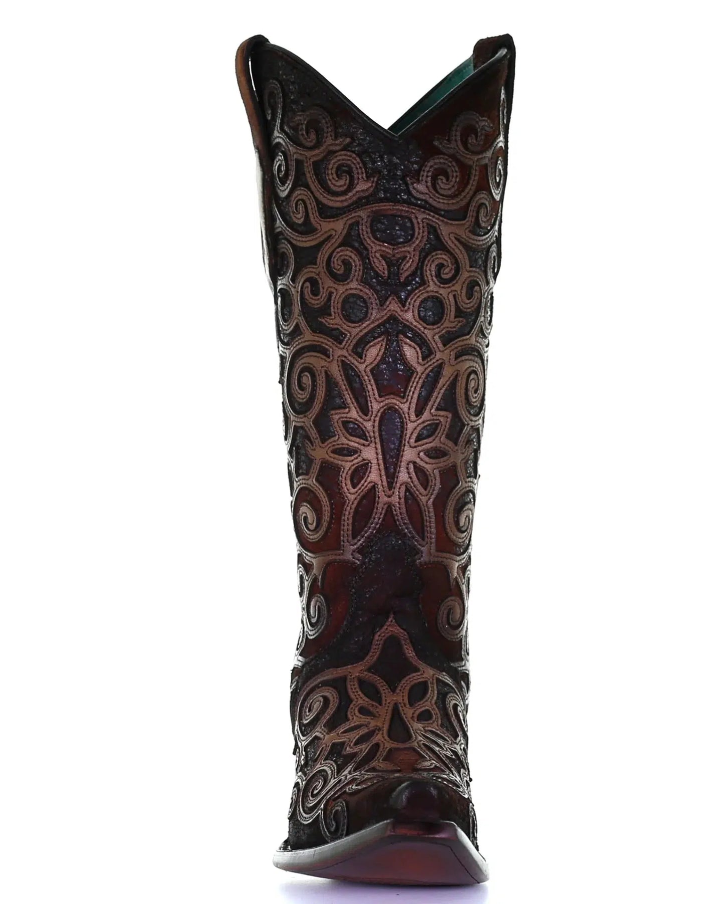 C3744-M Corral brown and red cowhide leather boots for women-Kuet.us
