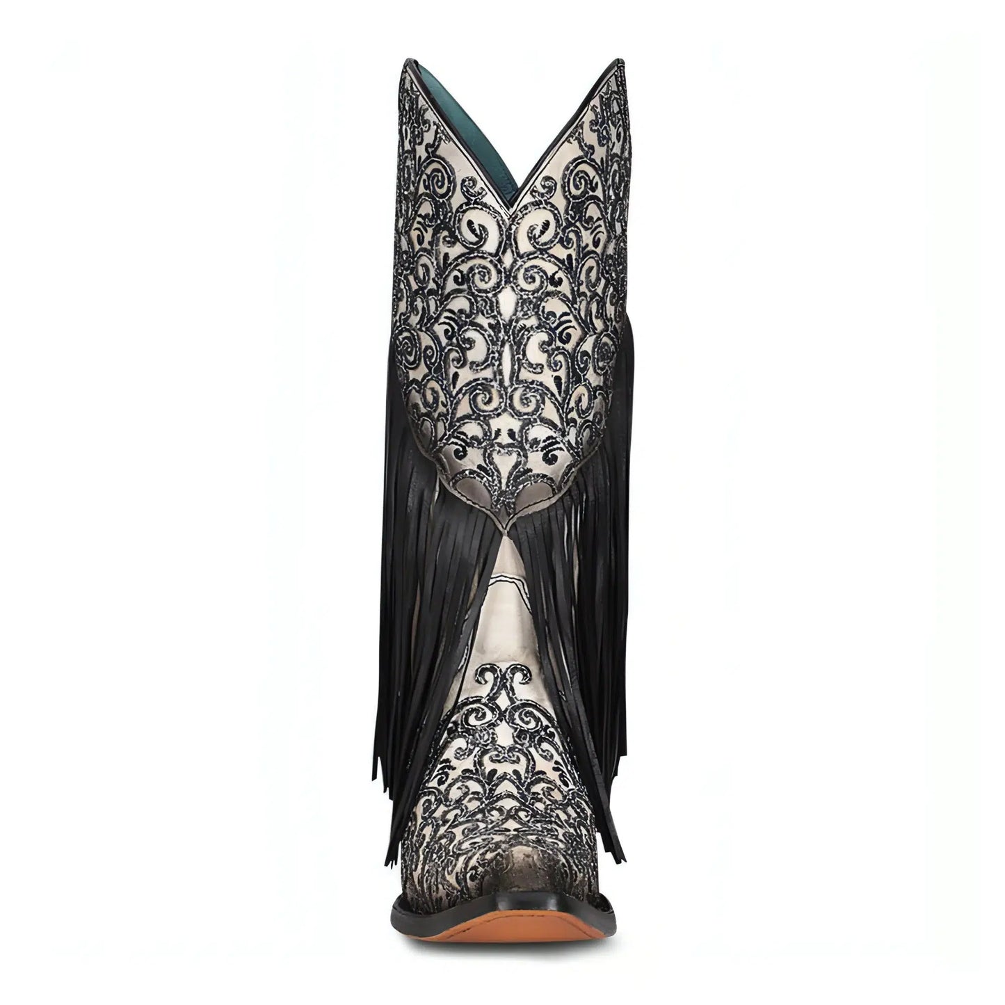 C3877 - M Corral black and white western cowgirl leather fringe boots for women-Kuet.us