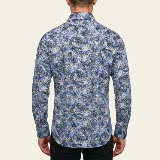CM02615 - Cuadra Indigo Fashion Casual Washed Linen Abstract Shirt