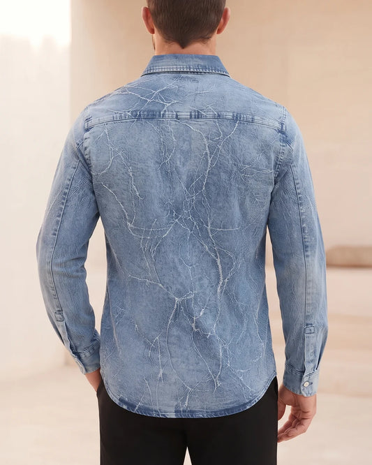 CMC2300 - Cuadra light blue acid wash denim western snap shirt for men