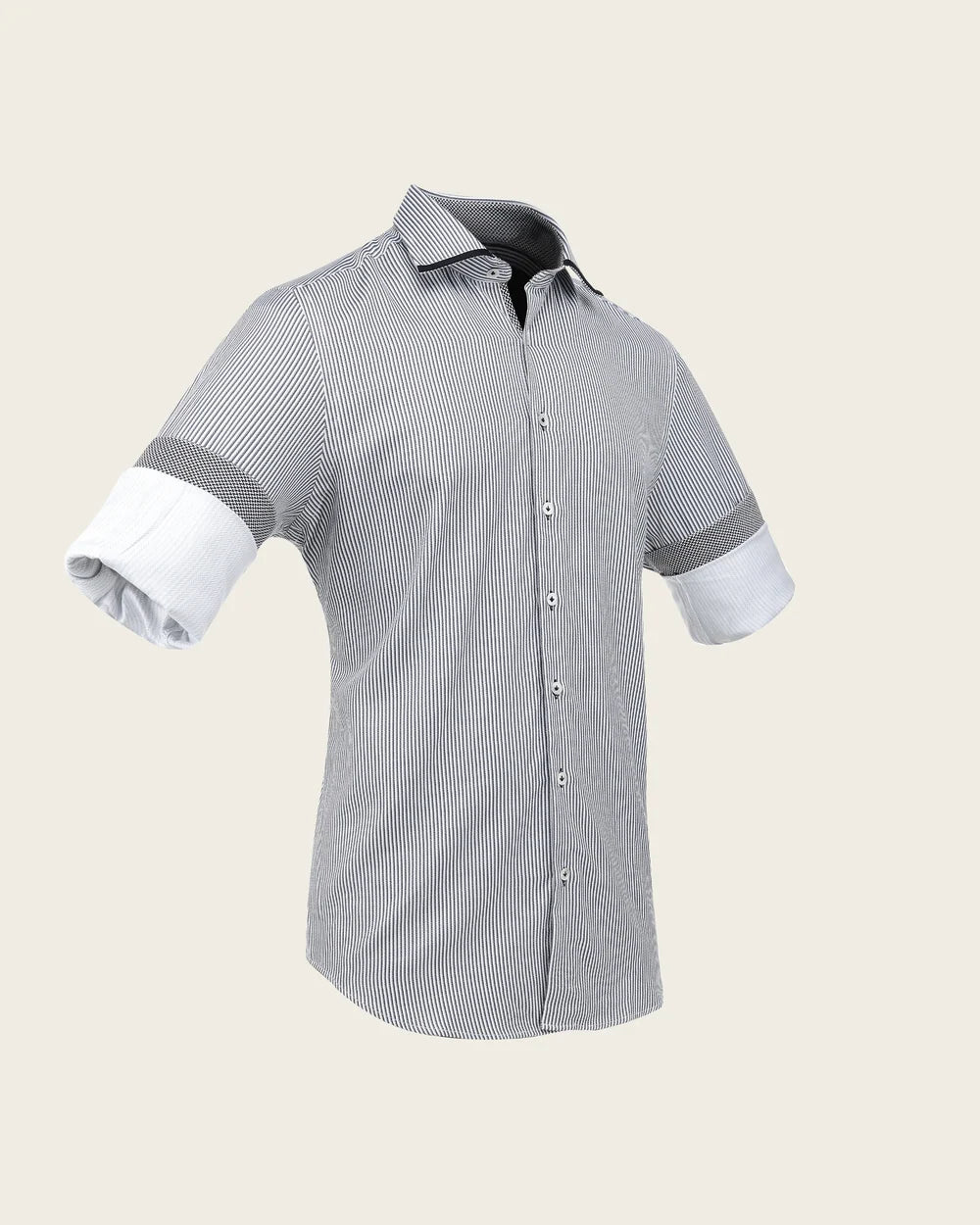 CMC2600 - Cuadra black pinstripe dress shirt with contrast piping for men