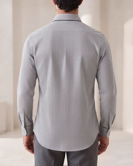CMC2600 - Cuadra black pinstripe dress shirt with contrast piping for men